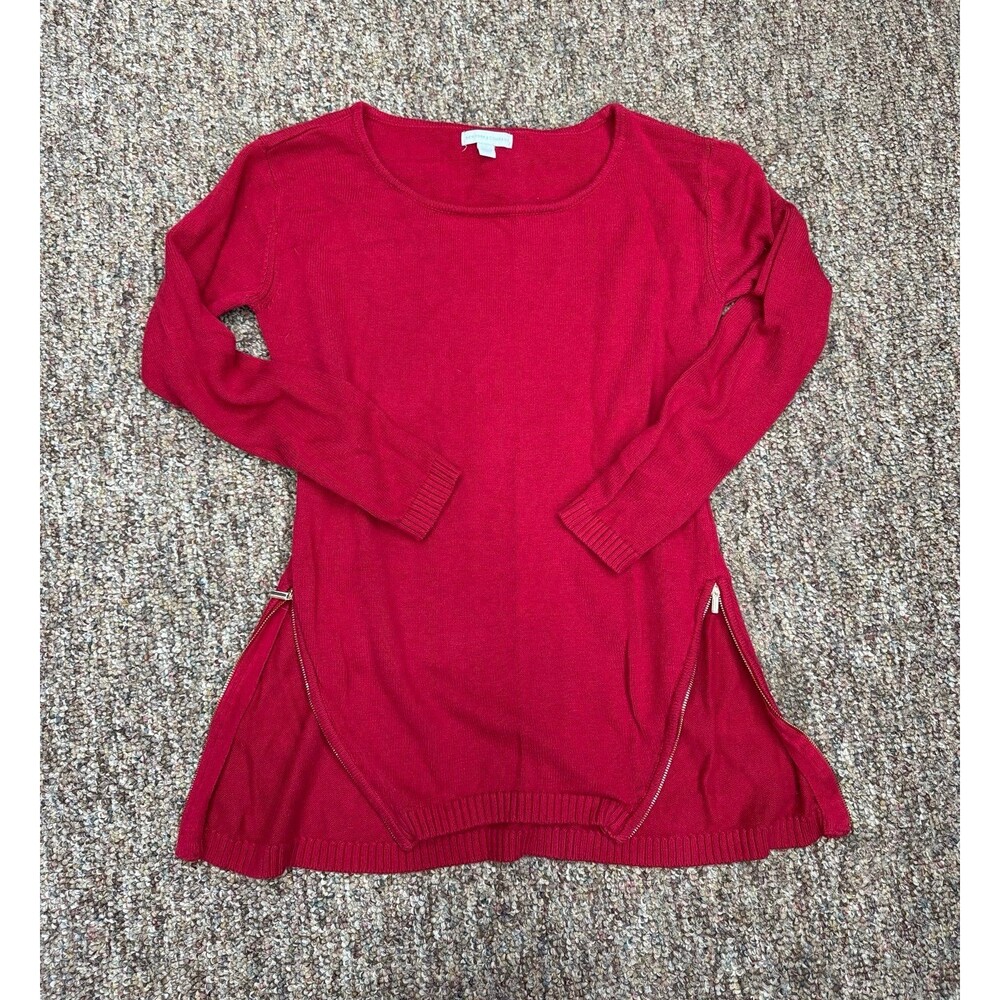NY&Co Scoop Neck Long Sleeve Tunic Sweater Adjustable Size Zipper Accents, Small